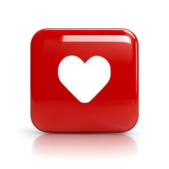 Red square with white heart shape isolated on white background