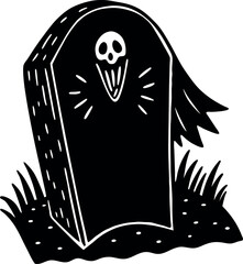 Creepy Ghost Hiding Behind Tombstone