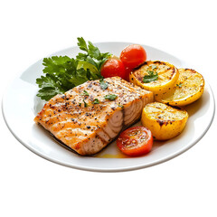 fresh and healthy meal with somon and garden salad
