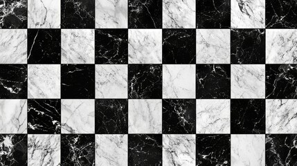 Luxurious Seamless Black and White Marble Checkerboard Tile Texture for Kitchen and Bathroom High-Resolution 3D Rendered Luxury Pattern for Walls, Floors and Countertops
