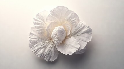   A white flower in the foreground against a white background
