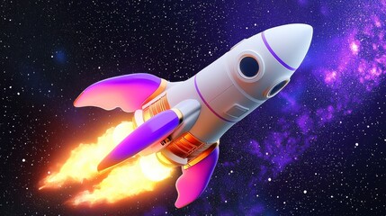 Naklejka premium Stunning 3D Illustration of a Rocket Soaring Through the Vastness of Space