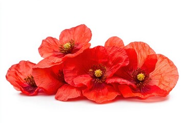 Fototapeta premium Red poppy flower close up arrangement on white background