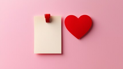 Valentine's Day Blank Note on Pink Paper with Red Heart Accent