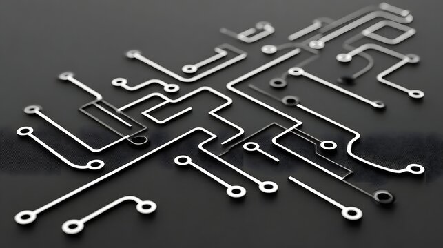 Abstract circuit design on dark surface.