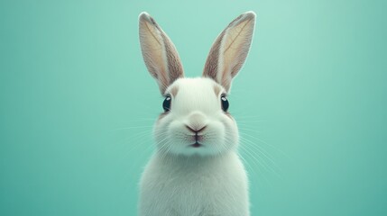 Fototapeta premium Playful bunny with a curious look, against a pastel green background