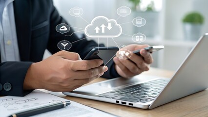 Cloud based file storage and secure data backup solution with encrypted privacy protection, real time synchronization and mobile access for file management. business continuity and digital security 