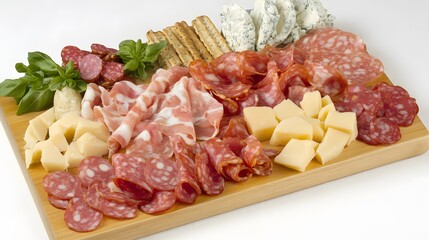 Delicious Italian Antipasto Platter with Salami, Prosciutto, Cheese and Crackers
