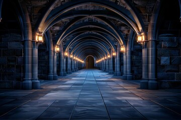Fototapeta premium Narrow Gothic Archway with Intricate Stone Tracery and Lighting