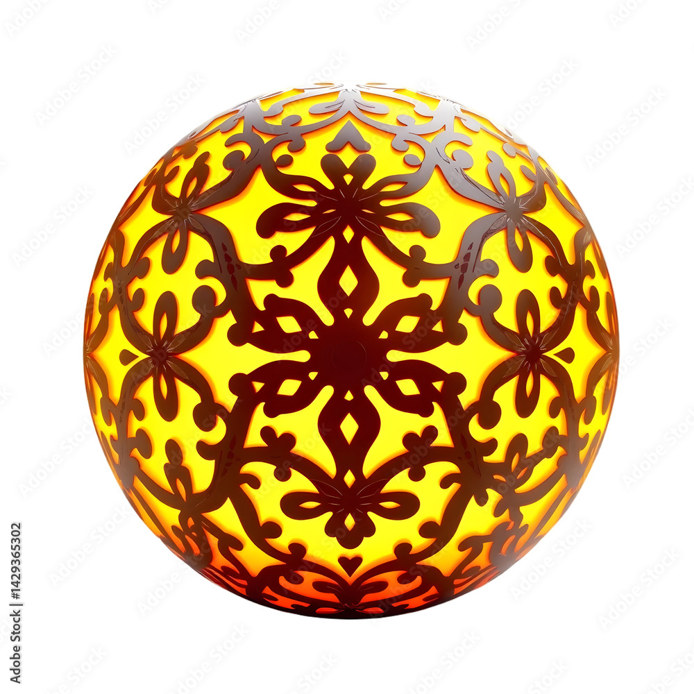 Poster glowing sphere with intricate details, a captivating 3d design. isolated on pure white, it offers ve