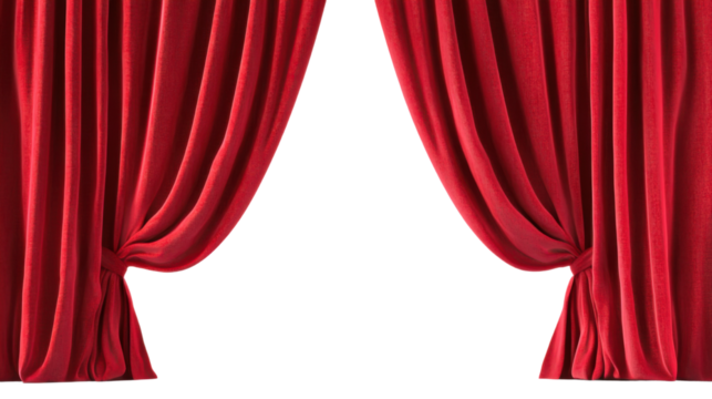Elegant Red Curtain Isolated on Transparent PNG Background – Theater Drapery, Stage Curtain, Window Treatment, and Festive Decoration