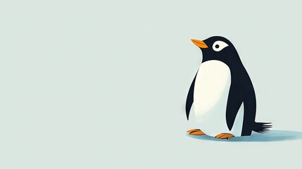 Fototapeta premium A monochrome penguin perches on one leg while gazing upward in the image