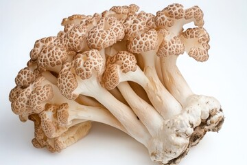 Fresh Matsutake Mushrooms: Edible Delicacy Showcased on a White Background