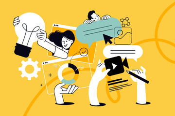 Creative illustration of website design and development, content management. Vector concept for web banner, social media banner, business presentation, marketing material. 