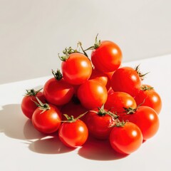 Pile of small tomatoes still life on white background