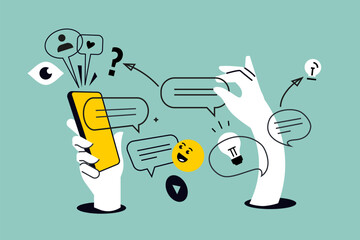 Creative illustration of smartphone services and communication. Vector concept for web banner, social media banner, business presentation, marketing material. 