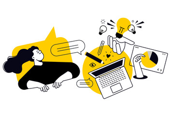 Creative illustration of web design and development, seo. Vector concept for web banner, social media banner, business presentation, marketing material. 