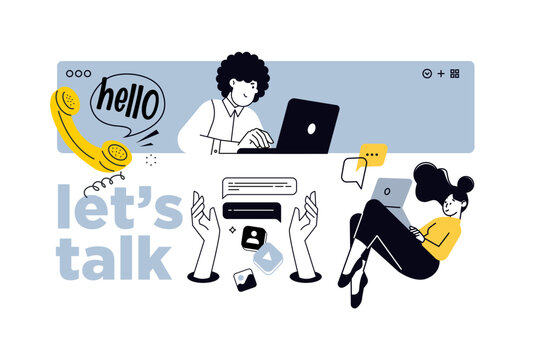Creative illustration of communication. Vector concept for web banner, social media banner, business presentation, marketing material. 