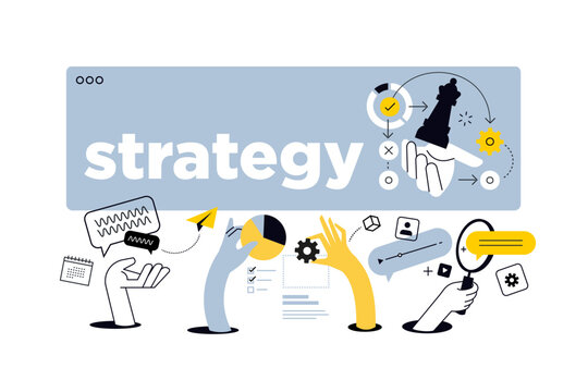 Creative illustration of business strategy. Vector concept for web banner, social media banner, business presentation, marketing material. 