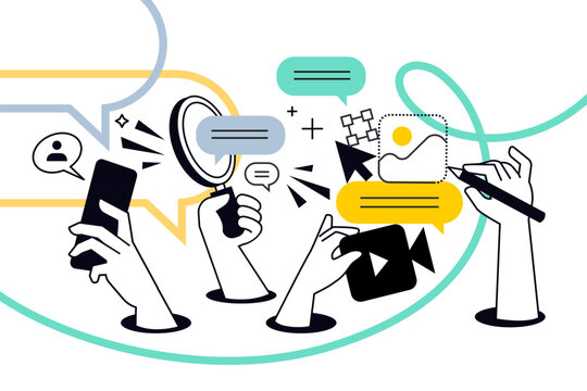 Creative illustration of social media. Vector concept for web banner, social media banner, business presentation, marketing material. 