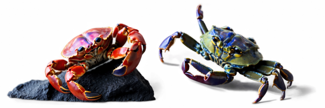 Various species of crabs interacting in their natural habitat, showcasing their unique behaviors