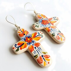 Aprillane Gorgeous Hand-Painted Terra Cotta Cross Earrings
