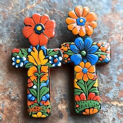 Aprillane Gorgeous Hand-Painted Terra Cotta Cross Earrings