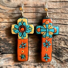 Aprillane Gorgeous Hand-Painted Terra Cotta Cross Earrings