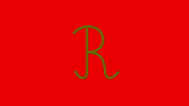 R letter big color writing cartoon animation redbox isolated. Compatibile part of alphabet. Handwriting educational style for children. Good for education movies, presentation, learning alphabet.