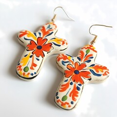 Aprillane Gorgeous Hand-Painted Terra Cotta Cross Earrings