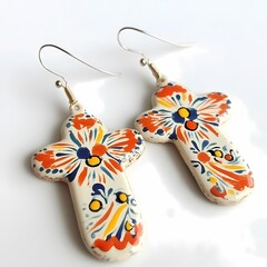 Aprillane Gorgeous Hand-Painted Terra Cotta Cross Earrings