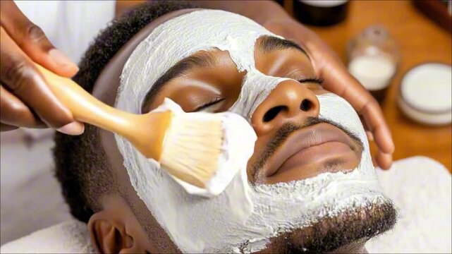Applying a rejuvenating facial mask for deep skincare treatment.

