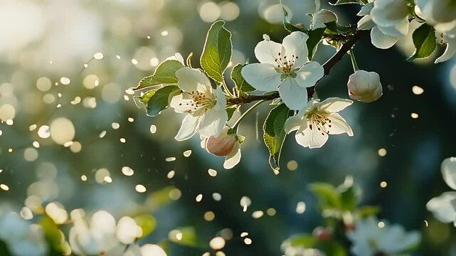 Blossoming White Flower Branch in Soft Sunlight