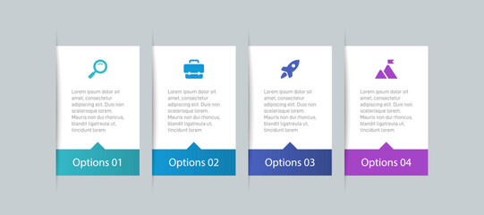 Horizontal progress bar featuring 4 arrow-shaped elements, symbolizing the four stages of business strategy and progression. Clean timeline infographic design template. Vector for presentation