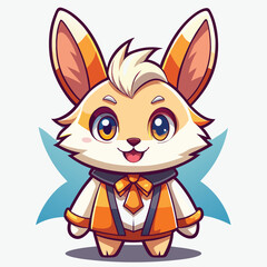 Obraz premium Cute cartoon rabbit with wings and a bow tie