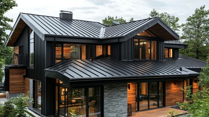 Fototapeta premium Contemporary Home with Sleek Black Metal Roof Design