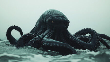 giant scary kraken rising from the sea