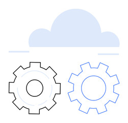 Simplistic cloud icon above two outlined gears symbolizing collaboration, automation, and data processing. Ideal for technology, IT systems, cloud computing, innovation, teamwork, networking simple