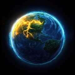 Obraz premium Earth with lightning strikes