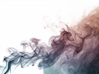 Abstract image of swirling smoke with gradients of blue purple and peach on a dark background