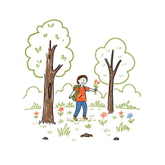 Cheerful child with flower in vibrant nature setting