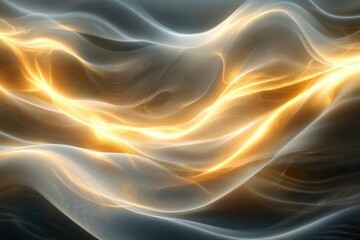 Fototapeta premium Ethereal waves of golden light dance gracefully in a dark space environment