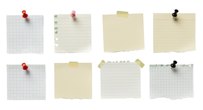 Paper notes pinned mockup — transparent background