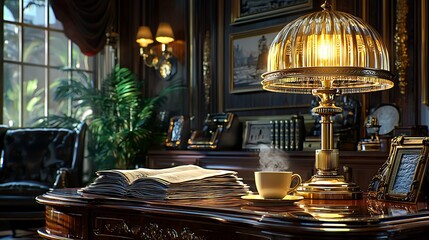 Obraz premium Luxurious study with antique desk and lamp