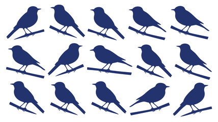 Obraz premium A seamless pattern of simple, dark-blue bird silhouettes perched on thin branches