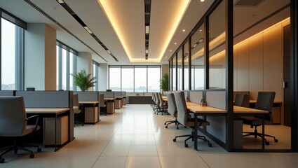 Fototapeta premium A modern office featuring elegant design and functional furniture creating an inspiring environment for productivity