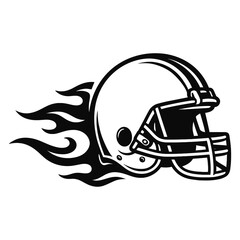Fototapeta premium Vector illustration of an American football helmet with stylized flames in black and white. Represents sport, speed, and intensity.