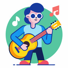 Cool Musician Playing Acoustic Guitar Music Design