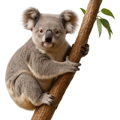 Naklejka premium Adorable Koala Bear Climbing a Tree Branch in its Natural Habitat
