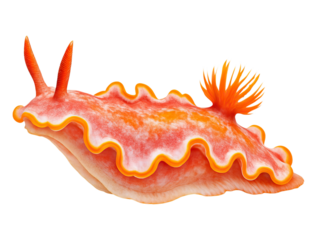 Vibrant Orange Sea Slug Underwater Wildlife Closeup Photo, isolated transparent background